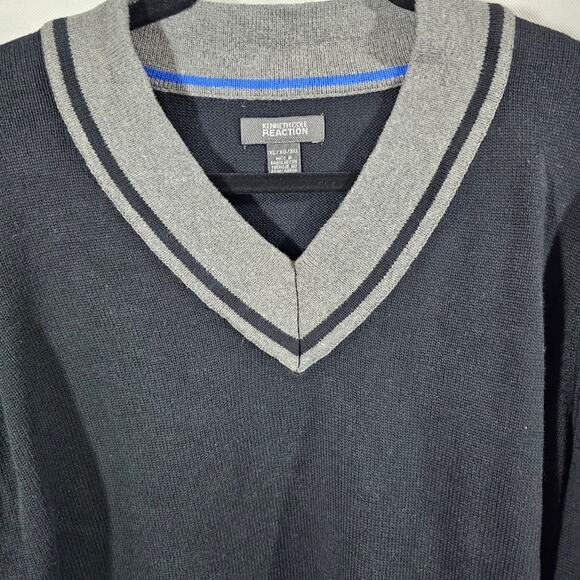 Vintage Kenneth Cole Reaction "Sonia"  Black & Gray V-Neck Sweater Men's XL - Picture 2 of 11